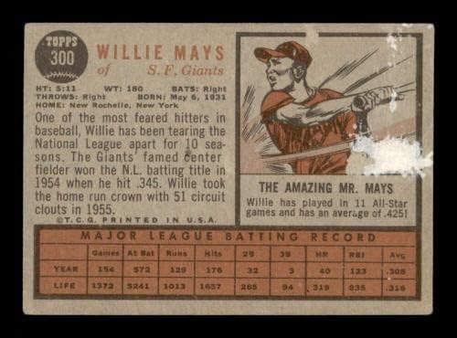 300 Вили мејс ХОФ - 1962 Топс Бејзбол Картички Оценето Г/ВГ - Бејзбол Плочи Автограмирани Гроздобер Картички