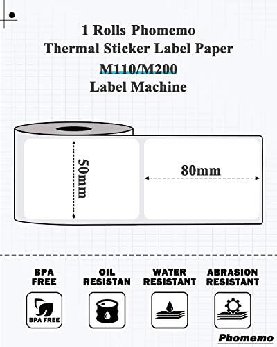 Печатач за етикети со баркод Memooqueen M200 со етикети со 1 ролна 1,96 x3.14, 3 -инчен преносен производител на етикета Bluetooth за