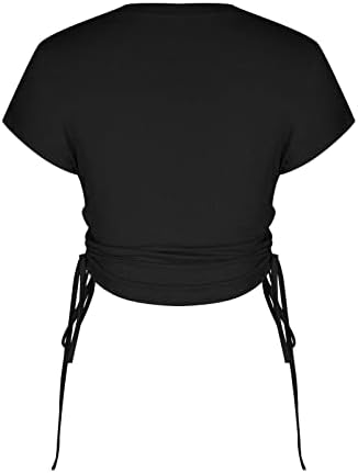 Летната есен плетенка хартија од хартија ја уништи обичната кошула за блуза за дами кратки ракави екипаж на вратот на вратот на вратот, обичен врв Е2 Е2 Е2
