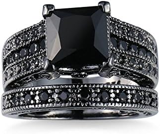 Дијамант 2-во-1 сет бенд црна женска сребрена ангажман гроздобер прстен венчални прстени лажни златни прстени момчиња прстени