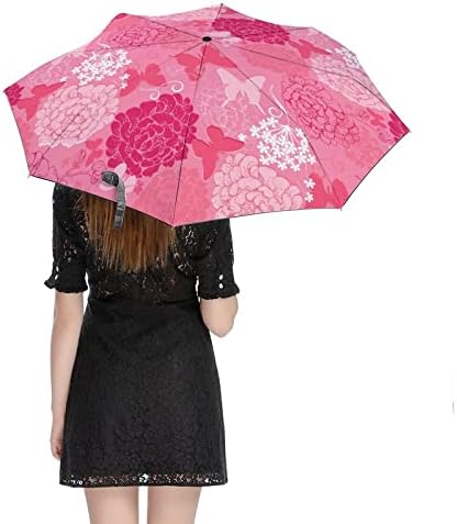 Пеперутка Розова Далија 3 Пати Автоматско Отворање Затворање На Анти-УВ Чадор За Патување Чадор Преносни Летни Чадори