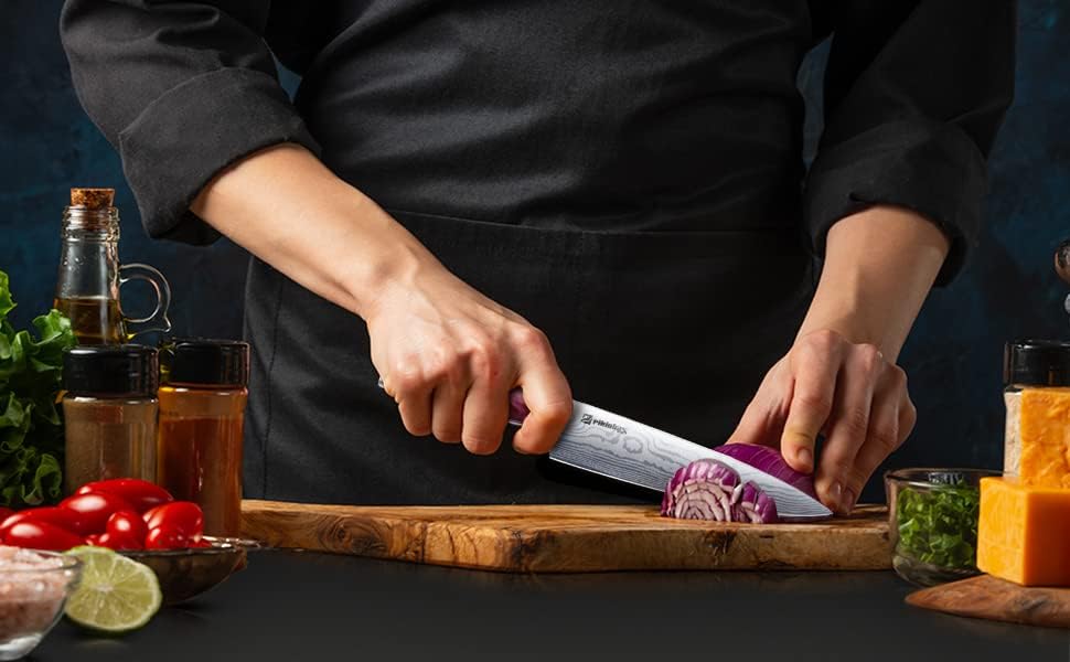 Нож за готвач на Пиклохас, ултра остриот професионален нож од 8 инчи, германски високо јаглерод не'рѓосувачки челик со нож на готвачот Дамаск, нож за сечење со ергон?