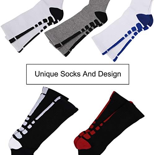 Митвр Кошаркарски Чорапи, Амортизирани Атлетски Спортски Чорапи, 5 Чорапи За Компресија На Екипажот За Момче Девојче Мажи Жени
