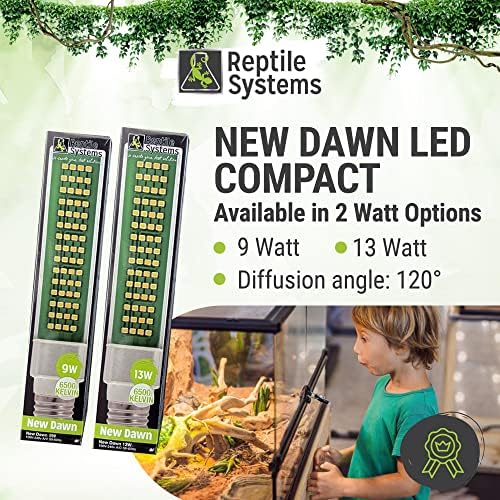Системи за рептили Нова зора LED компактна ламба, 6,10 ”: 6500K, 9W - целосен спектар LED осветлување на светилки за раст на