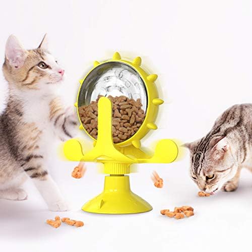 ISTBean Cat Treat Dispenser играчка, 360 ° ротирачки ветерници интерактивна бавна фидер играчка за мачки збогатување IQ PET TOY со вшмукување чаша, играчка за протекување на храна за