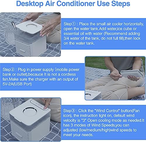 KONPE лични климатизери за наизменична струја мини климатик преносен AC вентилатор Мали ладилници за воздух за десктоп со 3 ветер и овлажнител