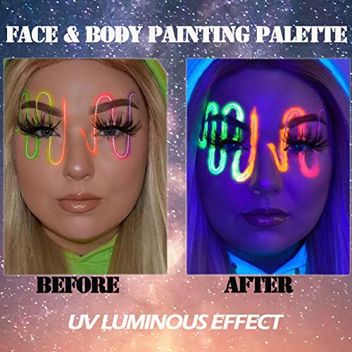 Mielikki 9 бои Палета за шминка за лице и тело боја, UV Blacklight Glow Smapup комплет, професионален хипоалергичен facepaint, Ноќта