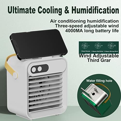 Преносен испарувачки климатик на миосијв, личен ладилник за воздух, вентилатор за ладење магла, прилагодлива насока на воздухот со USB и погоден