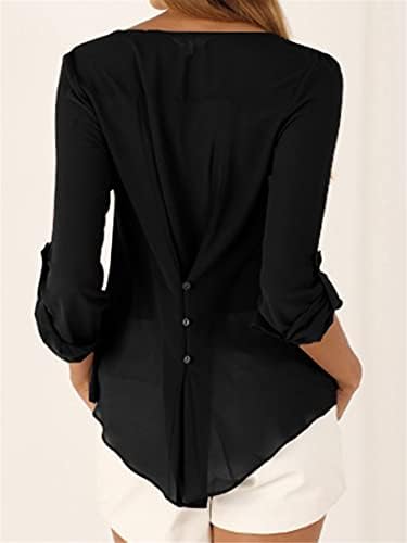 Andongnywell Women Chotte v врат со долги ракави на врвови од шифонски блузи од шифон, влечете ракав лабава шифонска кошула