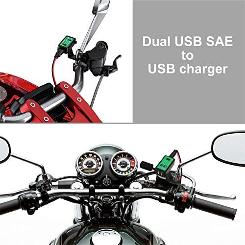 Јонхан мотоцикл Телефонски полнач 4.8а, SAE до USB адаптер со Voltmeter & Onf/Off Switch, Dual USB Брзо полнење 3.0 Моторцикл