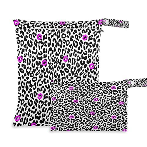 Кигаи Виолетови Усни И Стилски Леопард Печатење Влажни Суви Кеси За Бебе Крпа Пелени, Перат Патни Торби, Плажа, Базен, Салата Торба