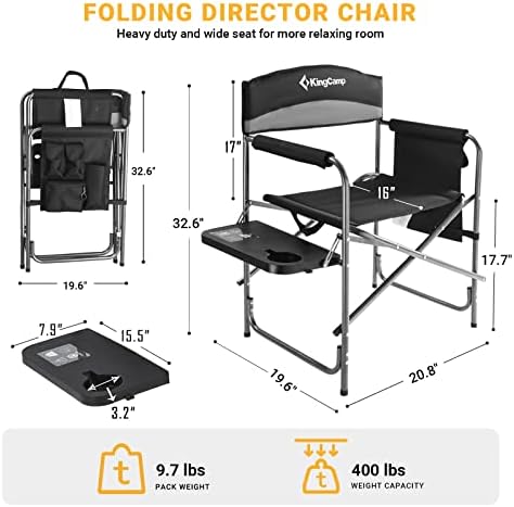 Директорите за кампување со кралкип стол стол на отворено преклопување на тревникот за преносен стол за возрасни за возрасни со тешка табела и странични џебови по?
