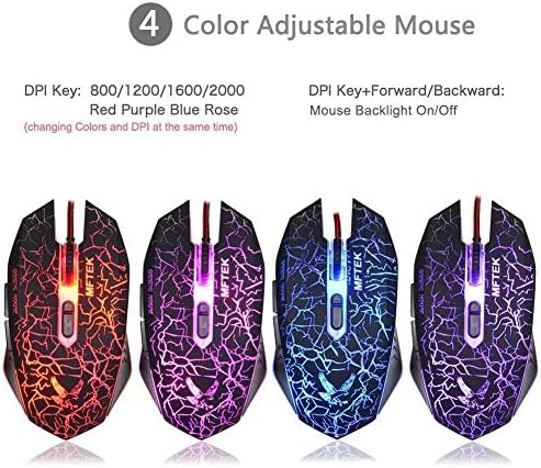Гејминг тастатура и комбо со глувче со слушалки, MFTEK Crack Backitlit 3 Colors Тастатура, жичен глушец за игри, осветлена слушалка