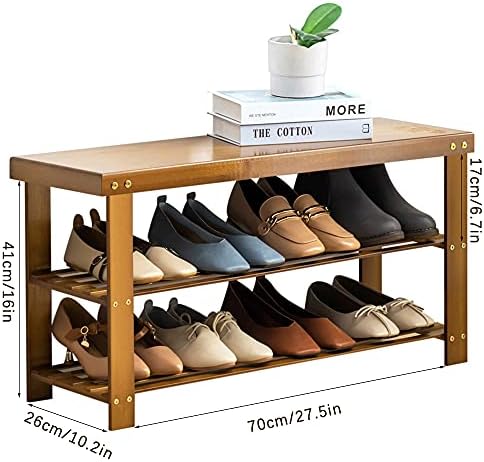 QumeNey Premium Bamboo Belch Bench, 3 нивоа организатор за складирање чевли полица со седиште за влезна бања дневна соба, 27,5 x 10,2 x 16inch