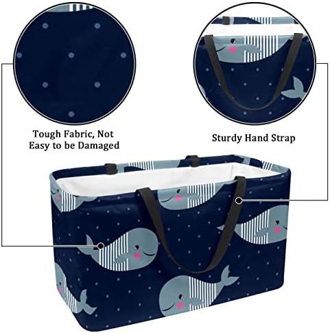 Кошар за еднократно шопинг, симпатични китови сини полкови точка, преносни преклопни пикник намирници торбички за перење алишта