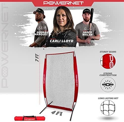 Екран PowerNet I-екран со торба за носење | Преносна заштита од бејзбол стомна | Заштитник на инстант играч и тренер од линиски погони и заземјувачи