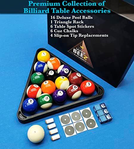 Japer Bees Billiard Pool топки со решетката за топчести триаголник, знаци на креда, налепници на табели и замени на врвови - Додатоци за