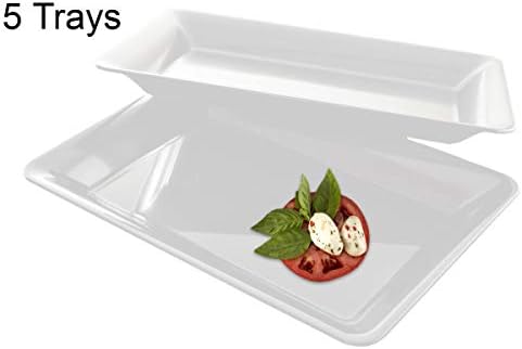 5 правоаголник бели пластични ленти со тешка пластика за сервирање 10 x 14 кои служат плочки за плочки за храна, декоративни сервиси