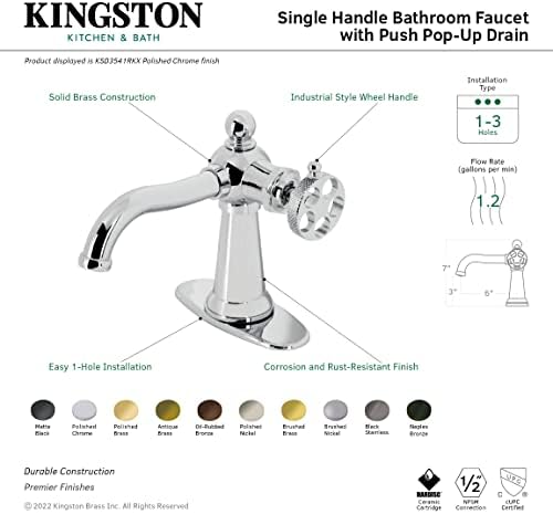 Кингстон месинг KSD3541RKX Webb Faucet Faucet со push-up, полиран хром