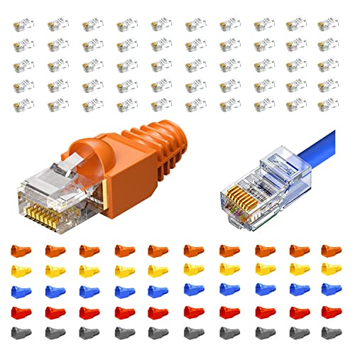 SHUXAG® RJ45 конектори, CAT6/CAT5e Конектори, 50 Комплети Кабелски Конектори Ethernet CAT5e, Модуларни Приклучоци RJ45 Со 50