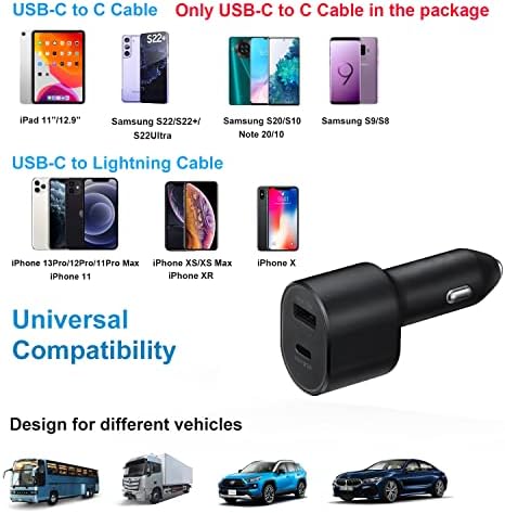Samsung 25W USB C Автомобил Полнач, PD&засилувач;QC3. 0 Двојна Порта Компатибилен Автомобил Полнач со 5ft Тип C Кабел За Samsung Galaxy