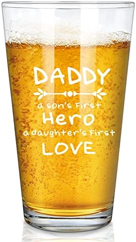 Тато Пиво Стакло 15оз, Тато Првиот Херој На Синот Првата Љубов На Ќерката Смешно Пиво Стакло, Тато Подарок За Мажи, Тато, Дедо, Татко, Идеја За