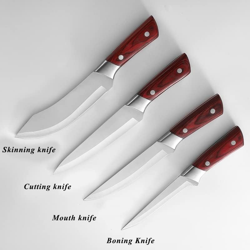 Гумија кујнски нож комплети, 4 парчиња готвач нож постави не'рѓосувачки челик кланица за нож за нож, нож за месар, остар месо за сечење