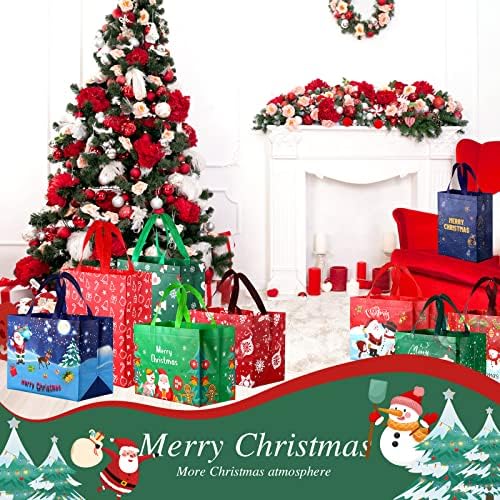 24 Парчиња Божиќни Торбички Со Рачки Божиќни Торби За Подароци Мултифункционални Неткаени Божиќни Чанти Водоотпорна Торба За Задоволство