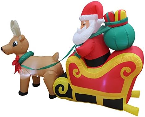 6 нозе долг Божиќен надувување Дедо Мраз во санки со ирваси и декорација на дворот за подароци