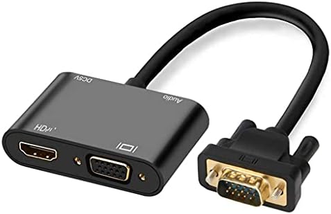 HGVVNM VGA до HDMI 3 во 1 Адаптер Сплитер Двојна дисплеј со 3,5 mm аудио конвертор за компјутерски проектор HDTV мулти-порта