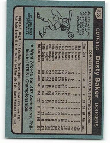 1980 Топс 255 Дасти Бејкер ДП НМ-МТ Лос Анџелес Доџерс Бејзбол