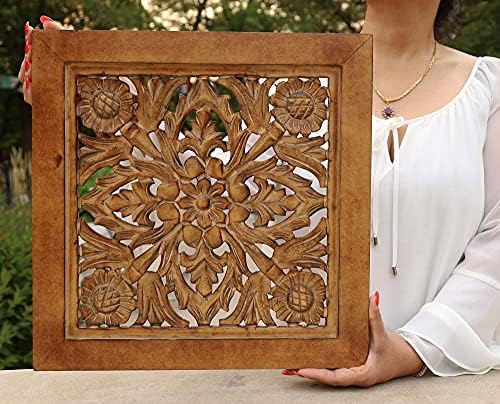 DharmaObjects рачно изработен лотос дрвен wallиден панел декор виси уметност 16 x 16