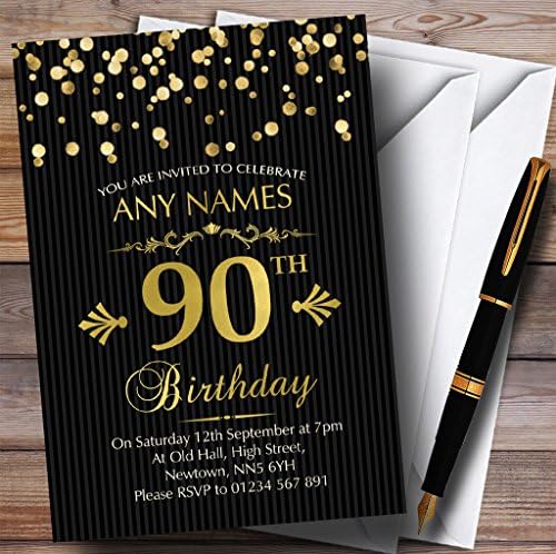 Златни конфети црна шарена 90 -та персонализирана покана за роденден
