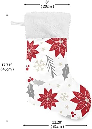 Божиќни чорапи на Алаза, 18 инчи ласкави со големи лисја од цвеќиња и кадифен лаки за крзно, чорапи за манжетни, за украси за семејни