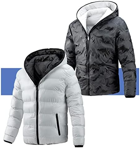 Машка задебелен палто за зимска цврста боја, целосна патент со ветерница на ветровито, реверзибилна јакна со патент зима