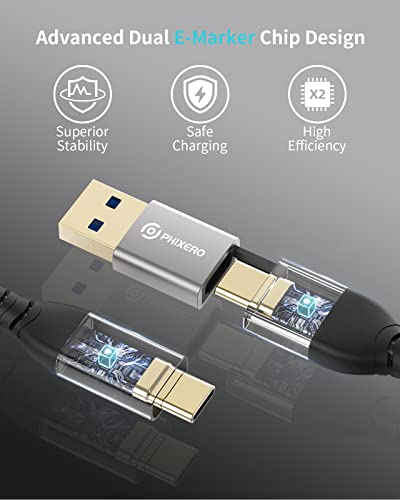 PHIXERO USB C ДО USB C Кабел, 4k@60hz Видео Излез Тип-C Кабел, 2-во-1 USB-A/C ДО USB-C Кабел, USB C 3.2 Gen 2€2 Кабел За MacBook Pro/Air/iPad