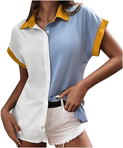 Women'sенски кардиган блуза врвови модни контрастни бои копчиња за скули надолу по кратки ракави лабави туники хаваи кошули