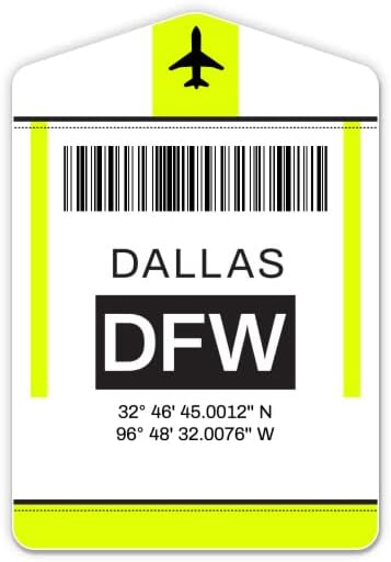 Squiddy Далас Форт Ворт Ворт Тексас код DFW Travel Buggegage Tag - Винил налепница Декларација за телефон, лаптоп, шише со вода