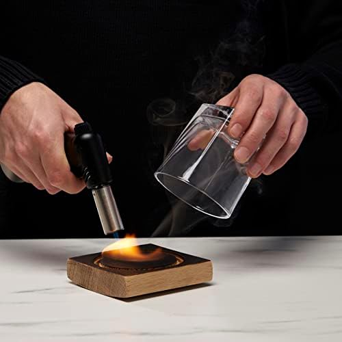 Комплет за табли на Viski Alchemi за инфузија на пијалоци-американски дабови виски барел дрво чад-вклучително стакло и факел, сет од 3