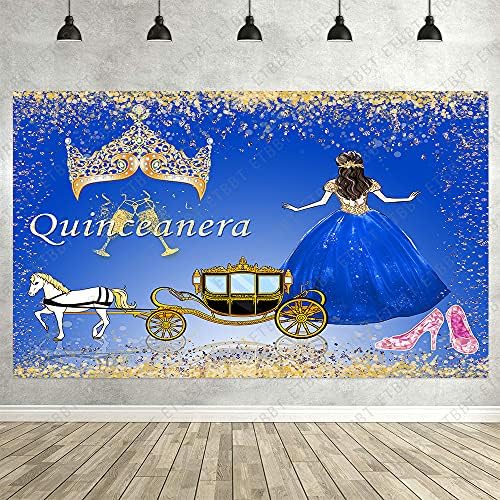 Emdspr 10x7ft Quinceanera 15 -та позадина принцеза сјајно сјајно сино кристал слатко 15 девојче злато круна роденденска забава бајка