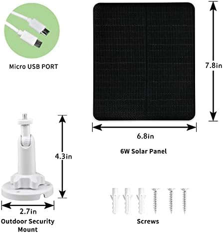 6W Соларна панел за безбедносна камера на отворено, компатибилен со камера за надзор на напојување со напојување, микро USB соларен панел за Wyze CAM Outdoor, прилагодлива за