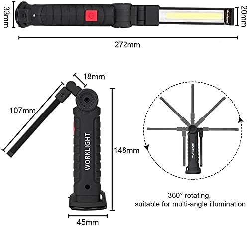 4pack LED работни светла, USB -полнење со пастата со магнетна основа 360 ° ротирање и 5 режими, виткање на светло за инспекција на фенерчето