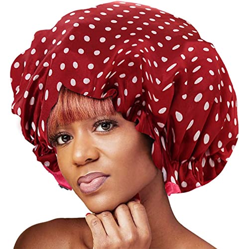 Зитиани Двоен слој Надградено капаче за туширање во сатенска ткаенина, капа за туширање за жени со повеќето должини на косата