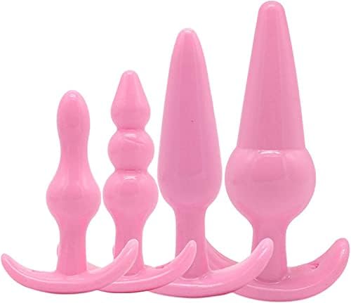 Пакет од 4 розови силиконски приклучоци за обука за обука, комплет за стартување на анален секс играчки за почетници за почетници