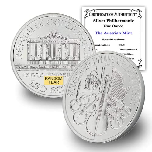 2008-Сегашност 1 мл Австриска Сребрена Виенска Филхармонија Монета Брилијантен Нециркулиран Со Сертификат за Автентичност 1.5€ bu