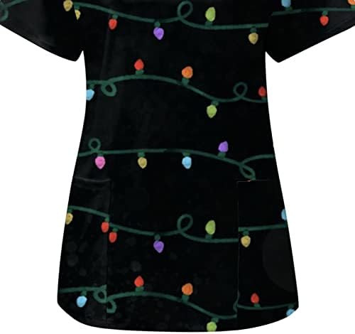 Scrub_Tops За Жени Краток Ракав V - Вратот Пуловер Работна Униформа Божиќ Печатени Џебови Блуза Туника