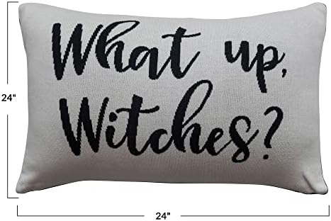 Креативна соработка со 24 квадратна двострана памучна плетена перница што горе, вештерки?, Црно-бело