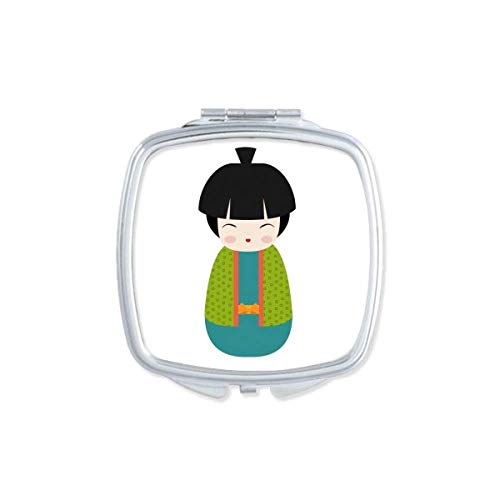 Зелена Кимоно Кукла Уметност Јапонија Огледало Пренослив Компактен Џеб Шминка Двострано Стакло