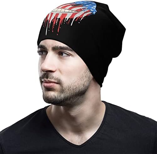 Американско знаме на САД насмеано лице Унисекс Бејни капа за топло капаче на череп капа за спиење случајна една големина