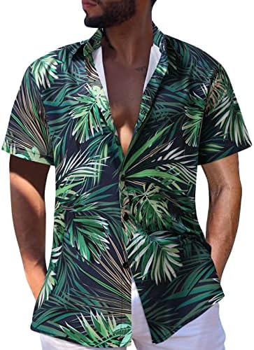 УБСТ Менс Хавајски кошули, лето со кратки ракави Тропски цветно копче за печатење надолу опуштено вклопување лапел плажа Алоха кошула